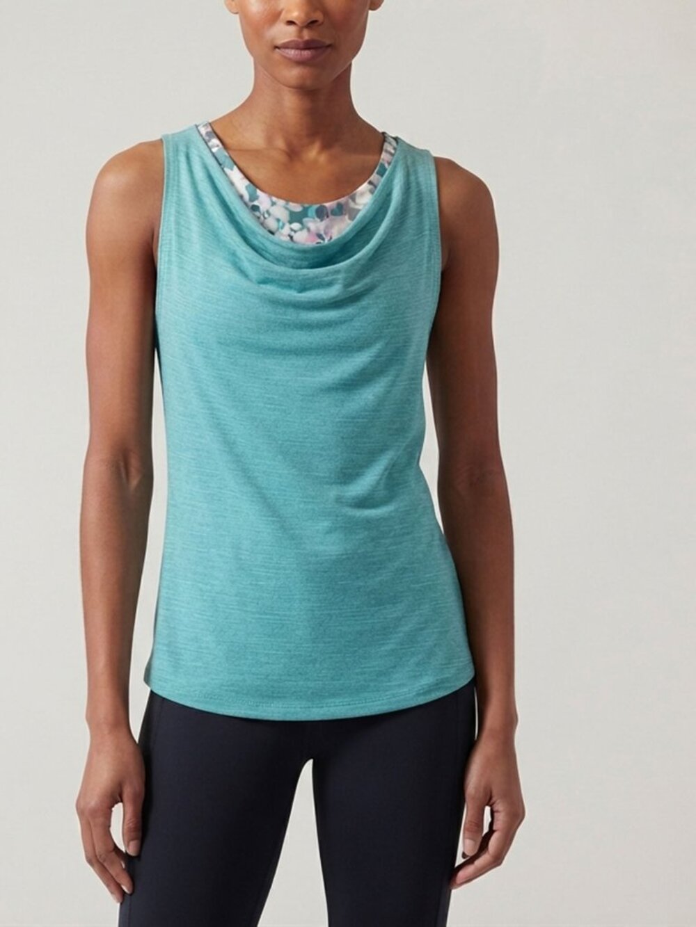 Joe Fresh Activewear Tank Top Built-In Bra Teal Blue Floral Print Yoga XS